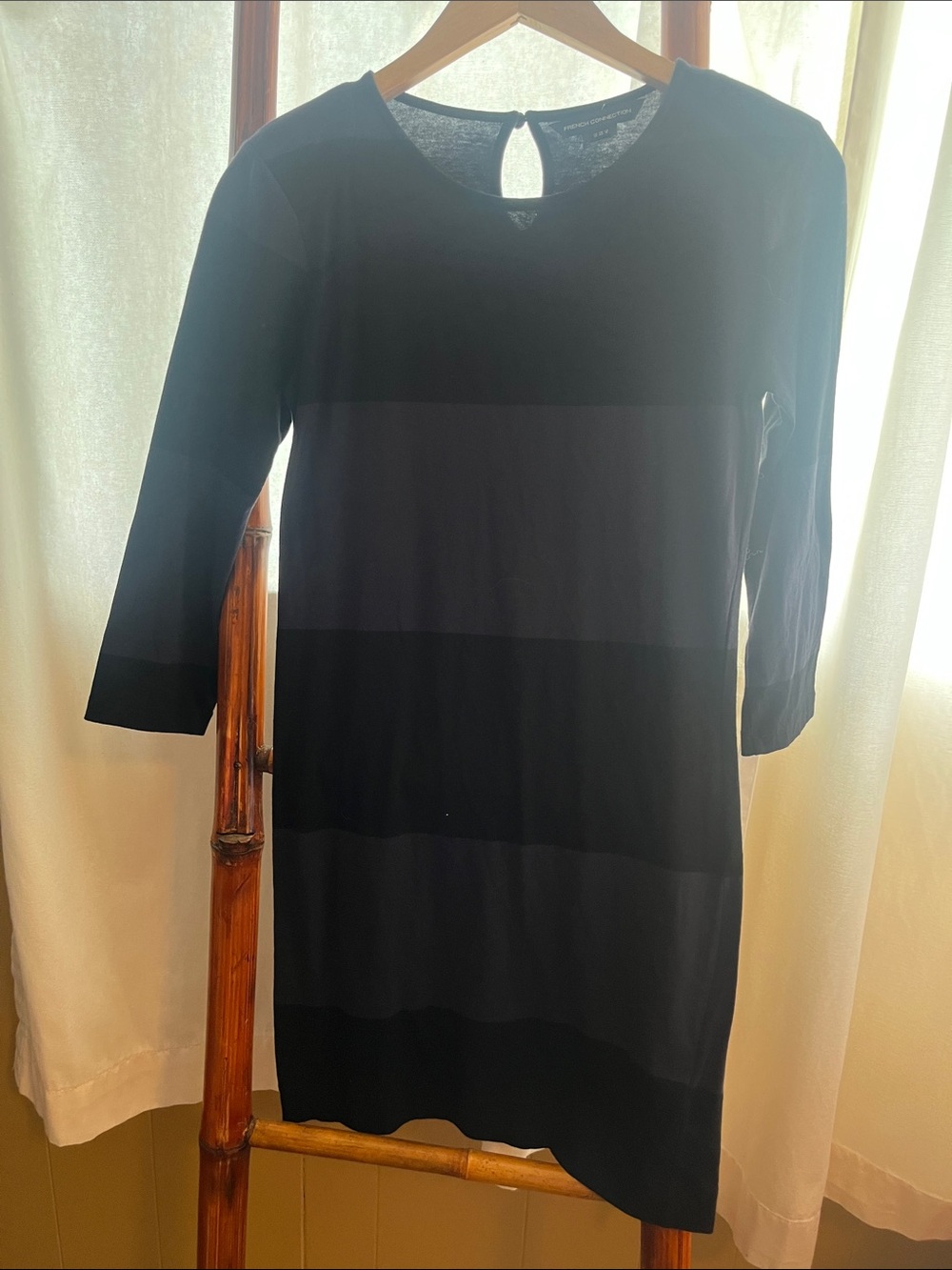 French Connection Black and blue Wide-Striped Shift Dress